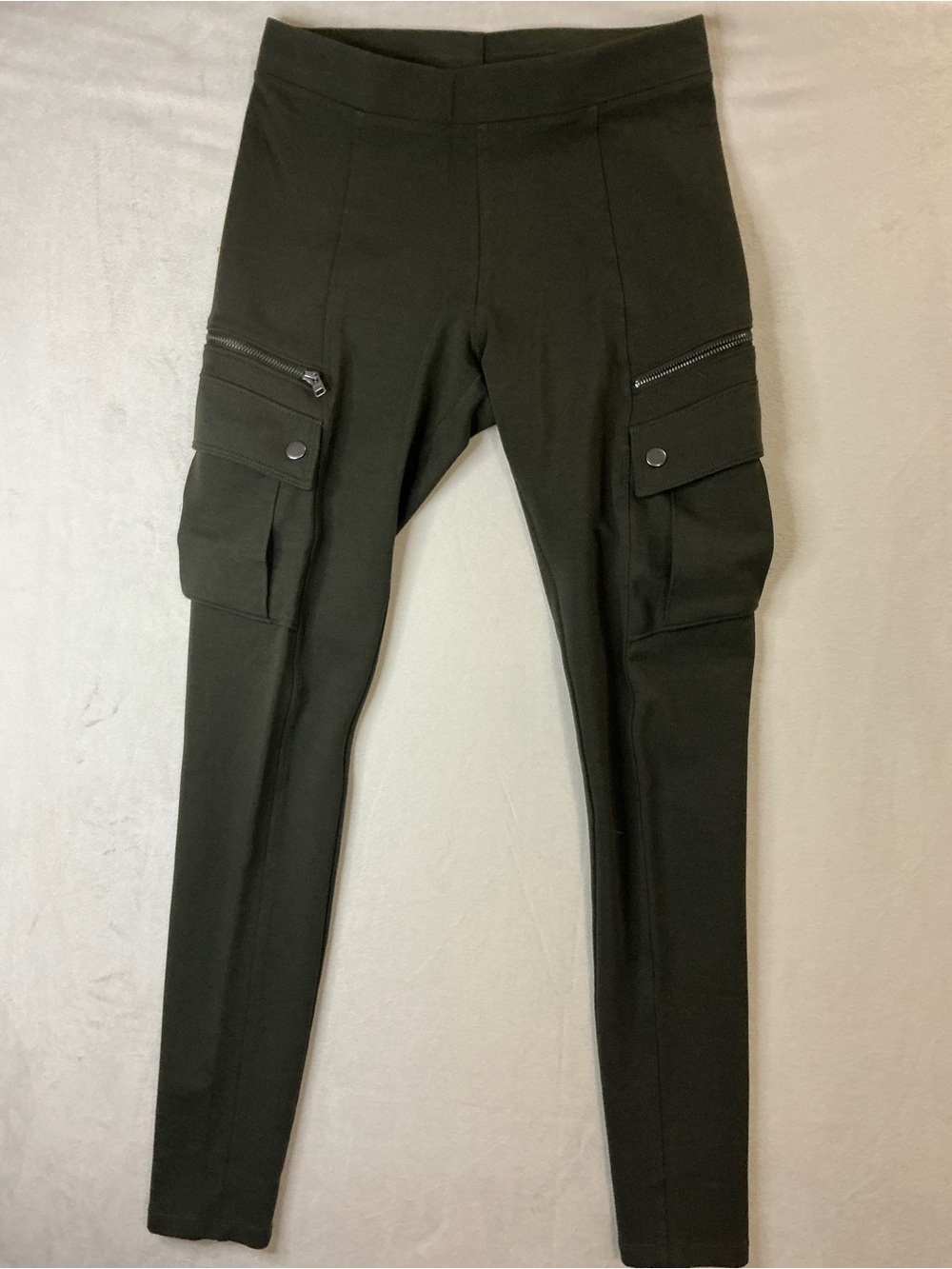 Express Men's Dark Olive Cargo Pants with Zip and Snap Pockets